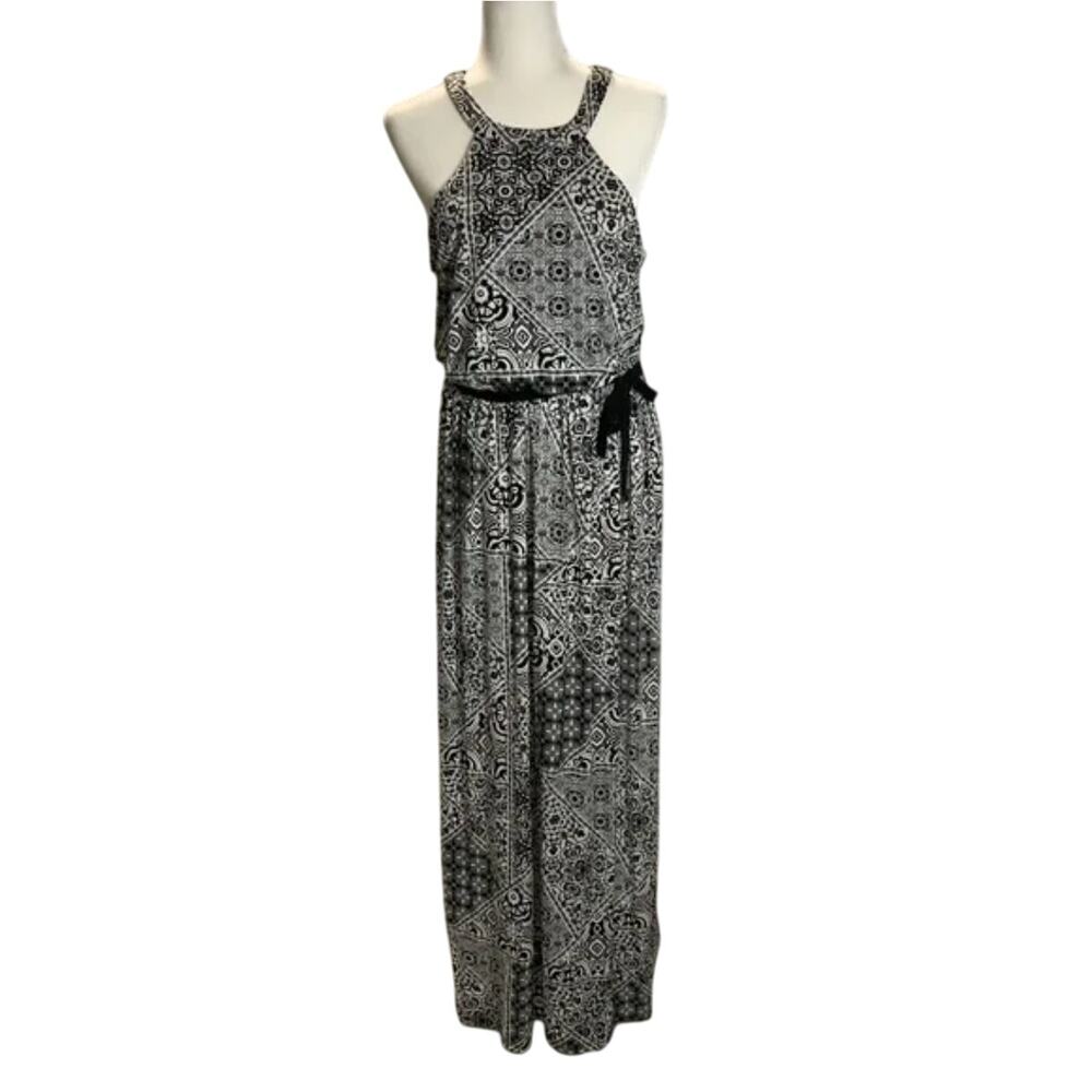 Three Pink Hearts Maxi Dress Black White Size XS 0